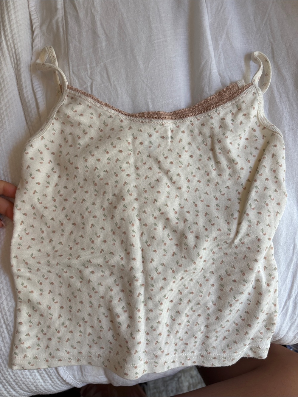 Brandy Melville Cream Floral Spaghetti Strap Tank